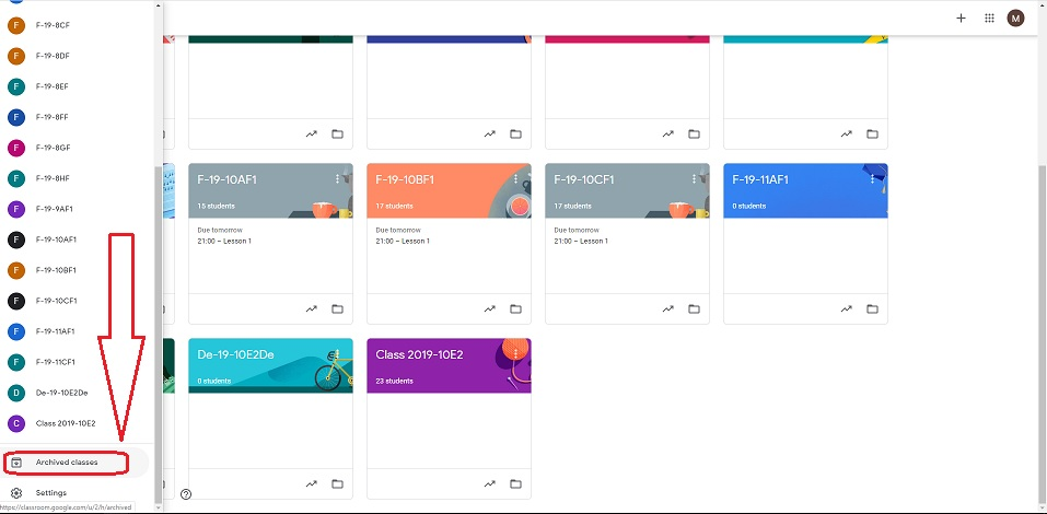 how do you archive assignments in google classroom