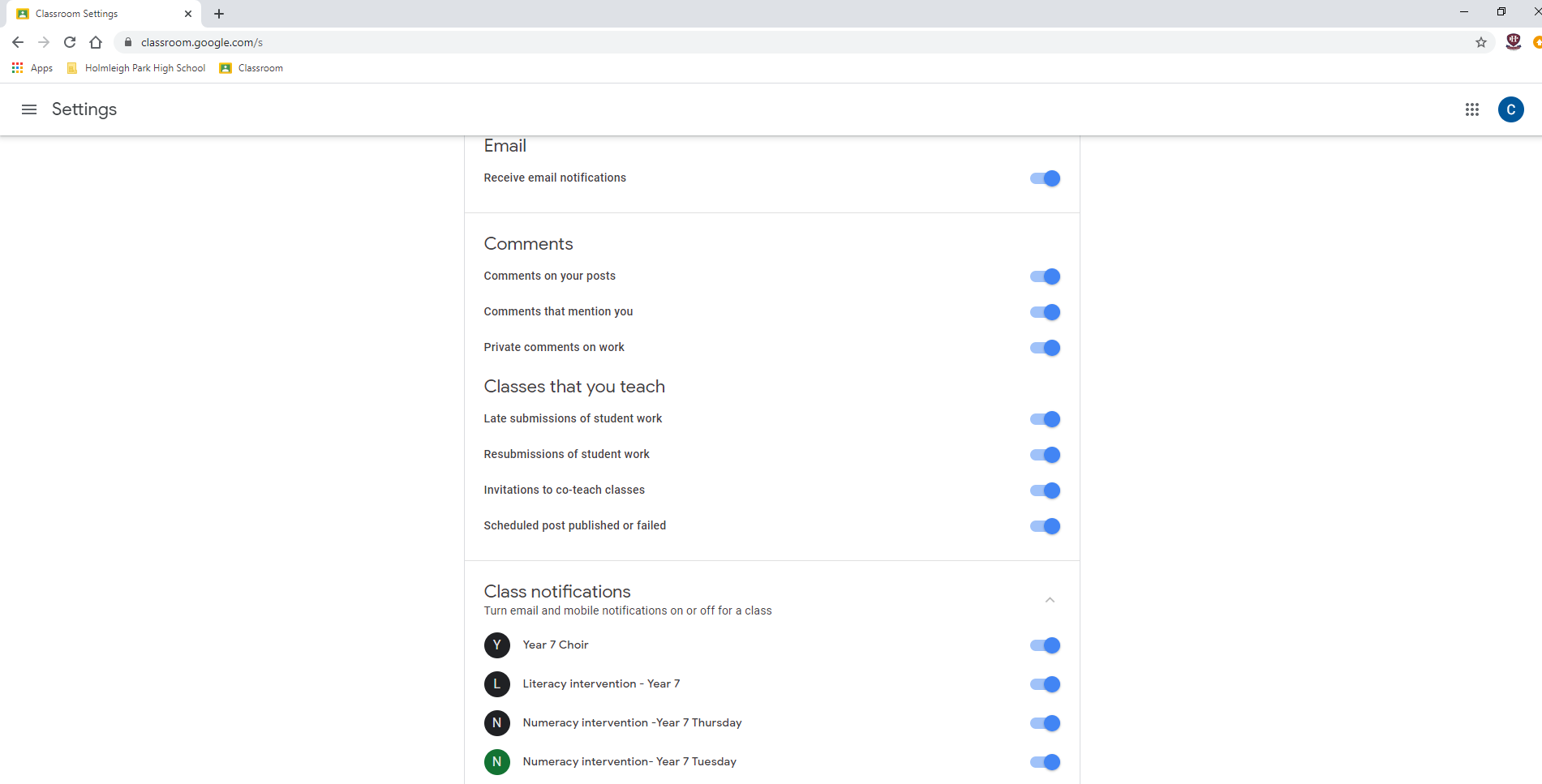 how to turn off email notifications in google classroom